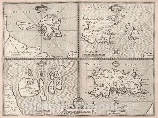 Holy Island, Guernsey Island, Farne Island, Jersey Island, 1676 Historical Map Print