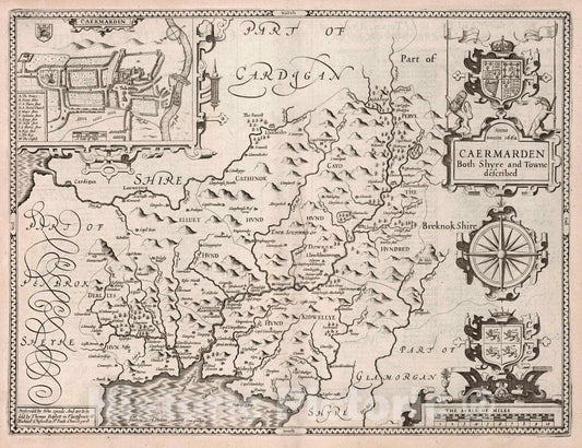 Carmarthenshire, Wales 1676 Historical Map Print