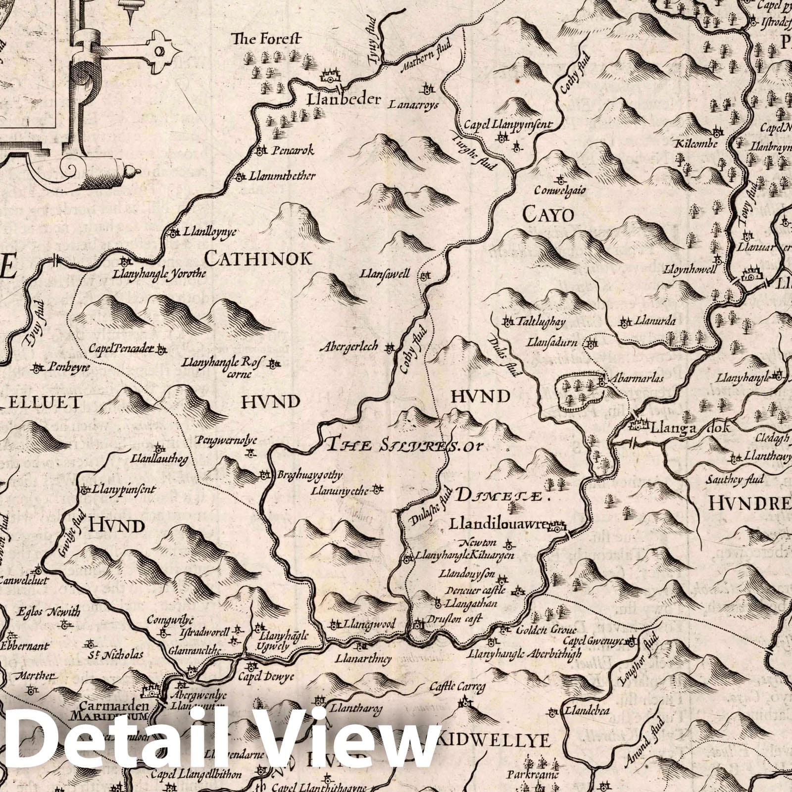 Carmarthenshire, Wales 1676 Historical Map Print