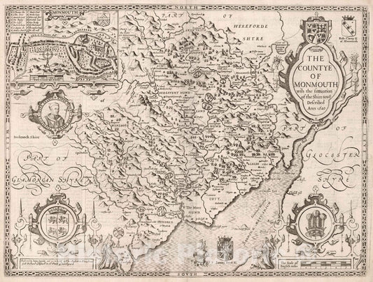 Monmouthshire, Wales 1610 Historical Map Print - Speed Atlas