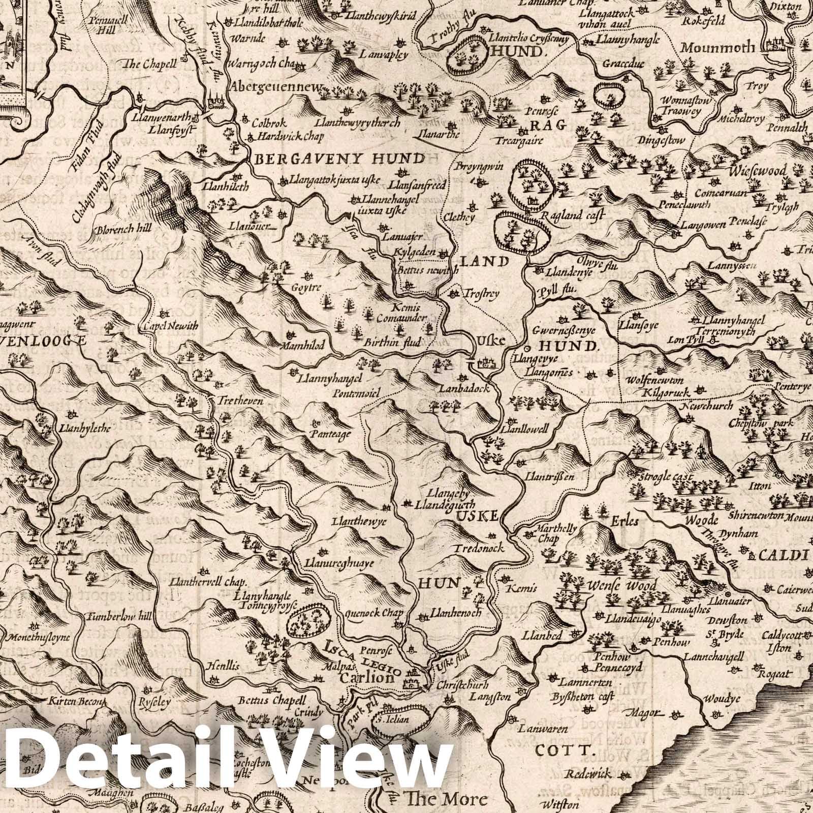 Monmouthshire, Wales 1610 Historical Map Print - Speed Atlas