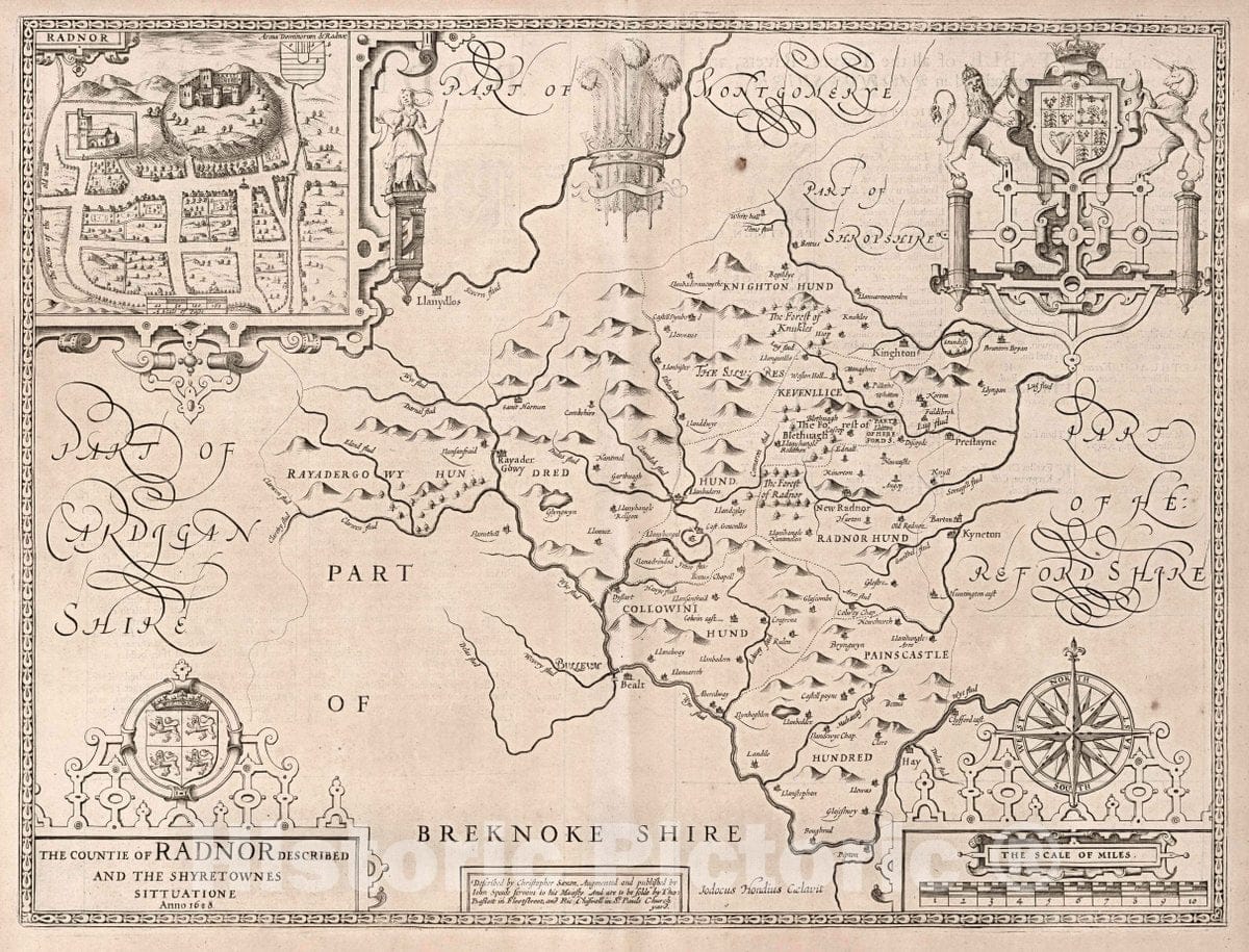 Radnorshire Wales, 1610 - Historical Map Print