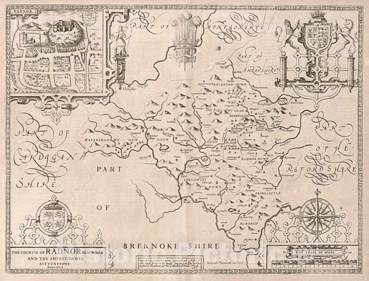 Radnorshire Wales, 1610 - Historical Map Print