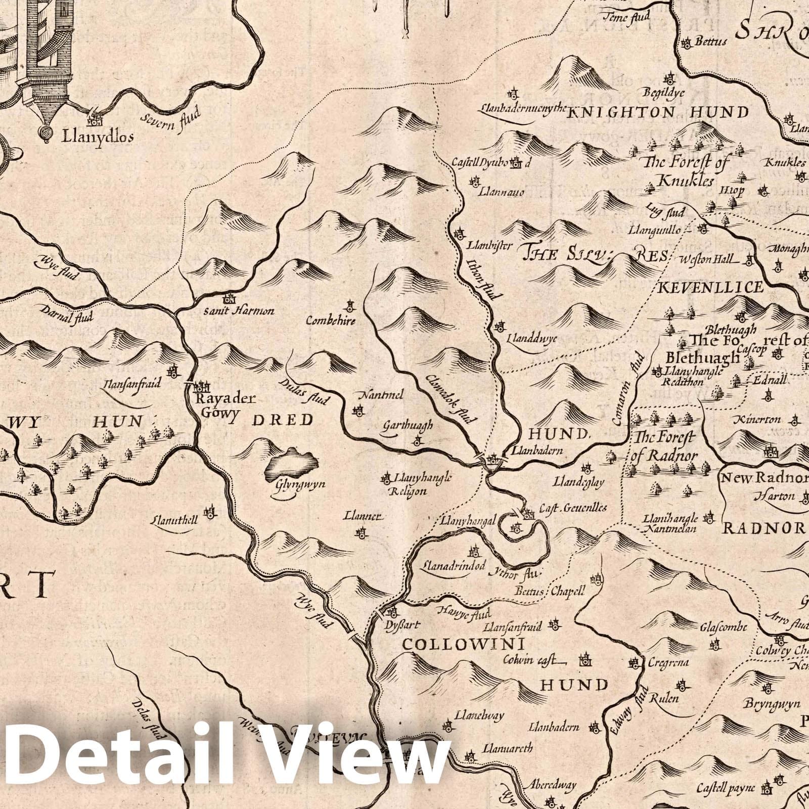 Radnorshire Wales, 1610 - Historical Map Print