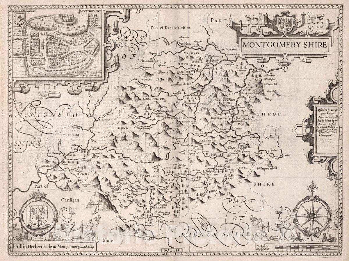 Montgomery, Wales 1676 - Historical Map Print