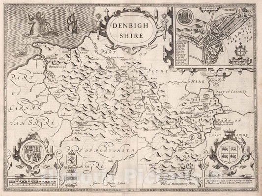 Denbighshire, Wales 1676 - John Speed Historical Map Print