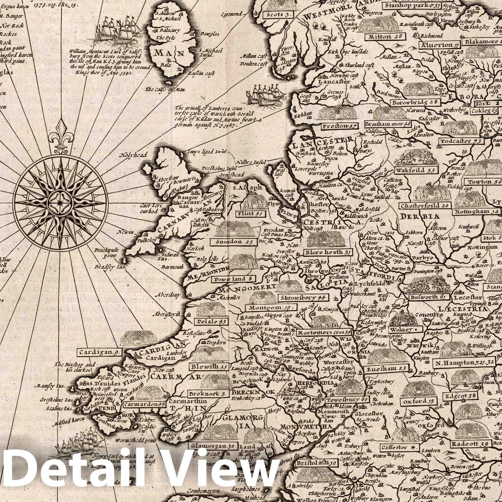 England and Ireland - Military, 1676 - John Speed Historical Map Print