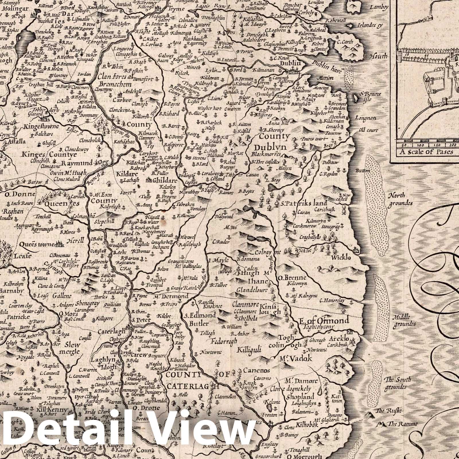 Leinster and Dublin, Ireland 1610 Historical Map Print
