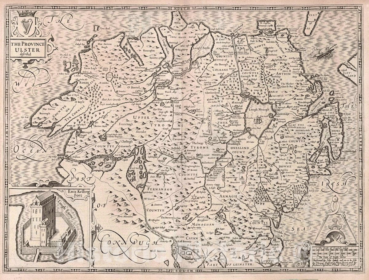 Historic Wall Map : The Province Ulster. (Inset) Enis Kelling Fort, 1676 Atlas - Vintage Wall Art