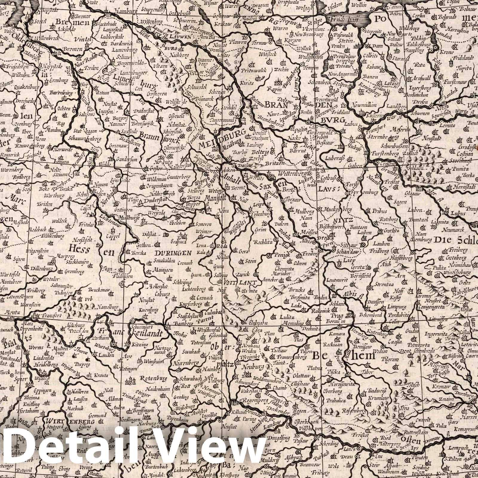 Germany, Netherlands, Poland, Austria 1626 Historical Map Print