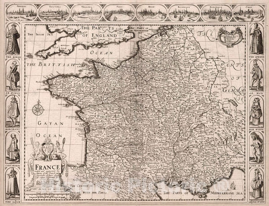 Historic Map : France, 1676 Atlas - Vintage Wall Art