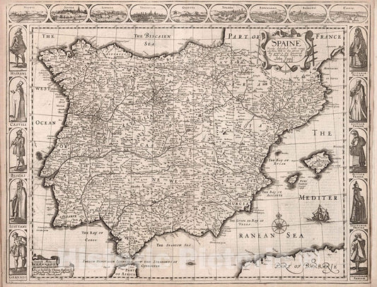Spain, 1626 - Historical Map Print from John Speed's Theatre of the Empire