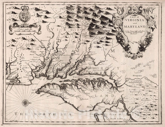 Virginia and Maryland, 1676 - Historical Map Print