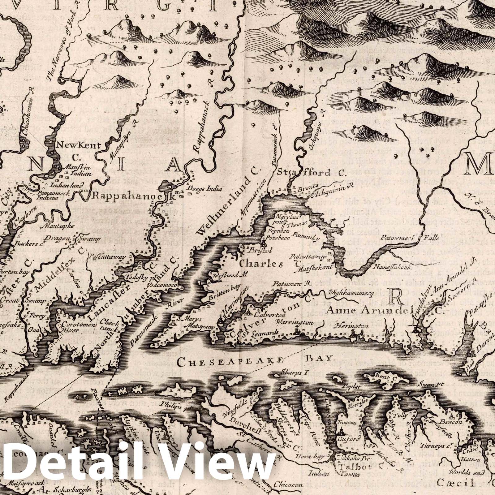 Virginia and Maryland, 1676 - Historical Map Print