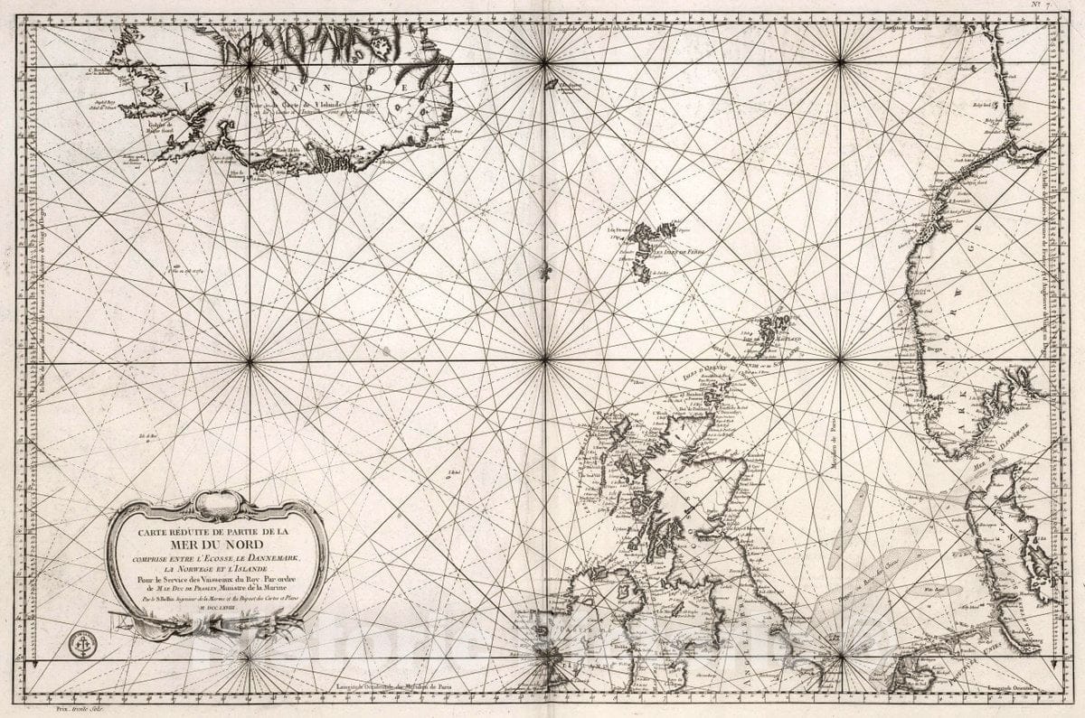 Historic Map : North Sea Carte Reduite de Partie de la Mer du Nord, 1768 Chart , Vintage Wall Art