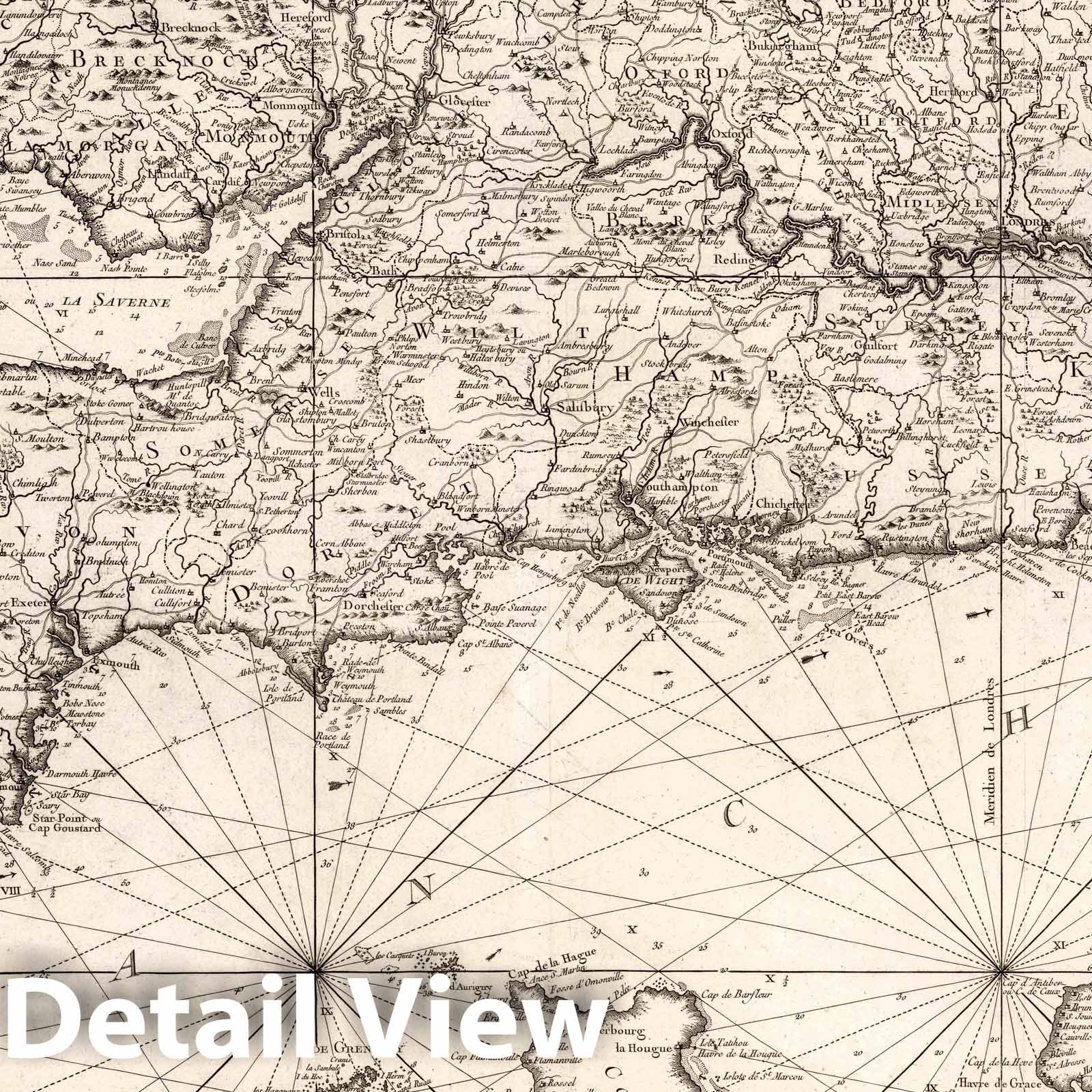Southern England - Nautical Chart, 1757 - Historical Map Print