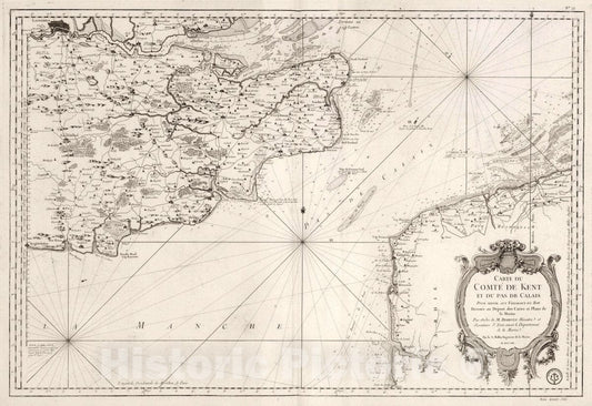 Kent and Pas de Calais - Nautical Chart, 1759 - Historical Map Print