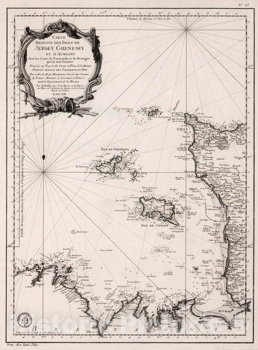 Channel Islands (Jersey, Guernsey, Alderney) Nautical Chart, 1757 - Historical Map Print