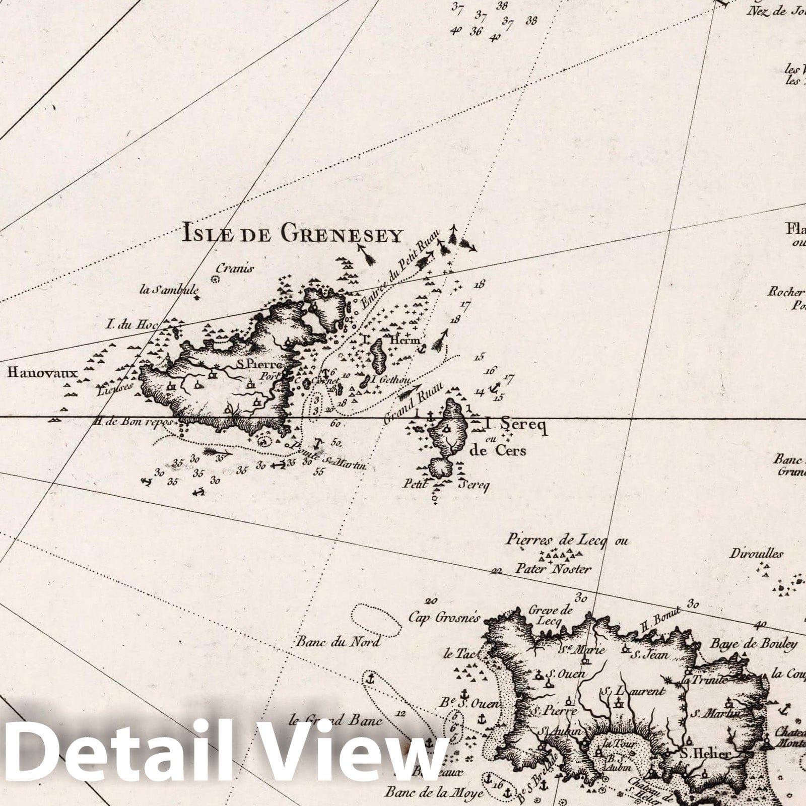 Channel Islands (Jersey, Guernsey, Alderney) Nautical Chart, 1757 - Historical Map Print