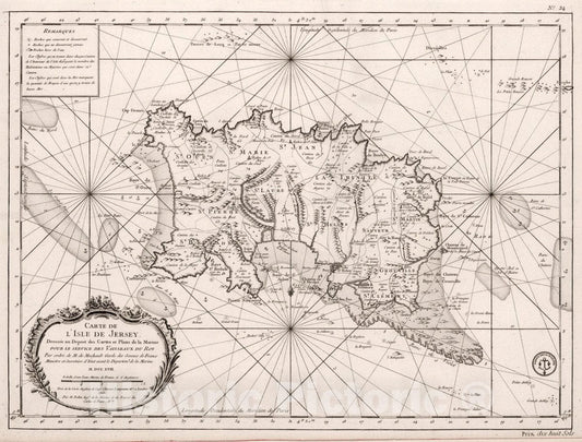 Jersey Island - Nautical Chart, 1757 - Bellin Historical Map Print