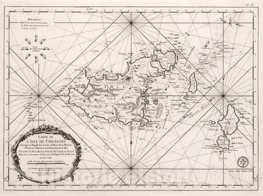 Guernsey Island - Nautical Chart, 1757 - Historical Map Print