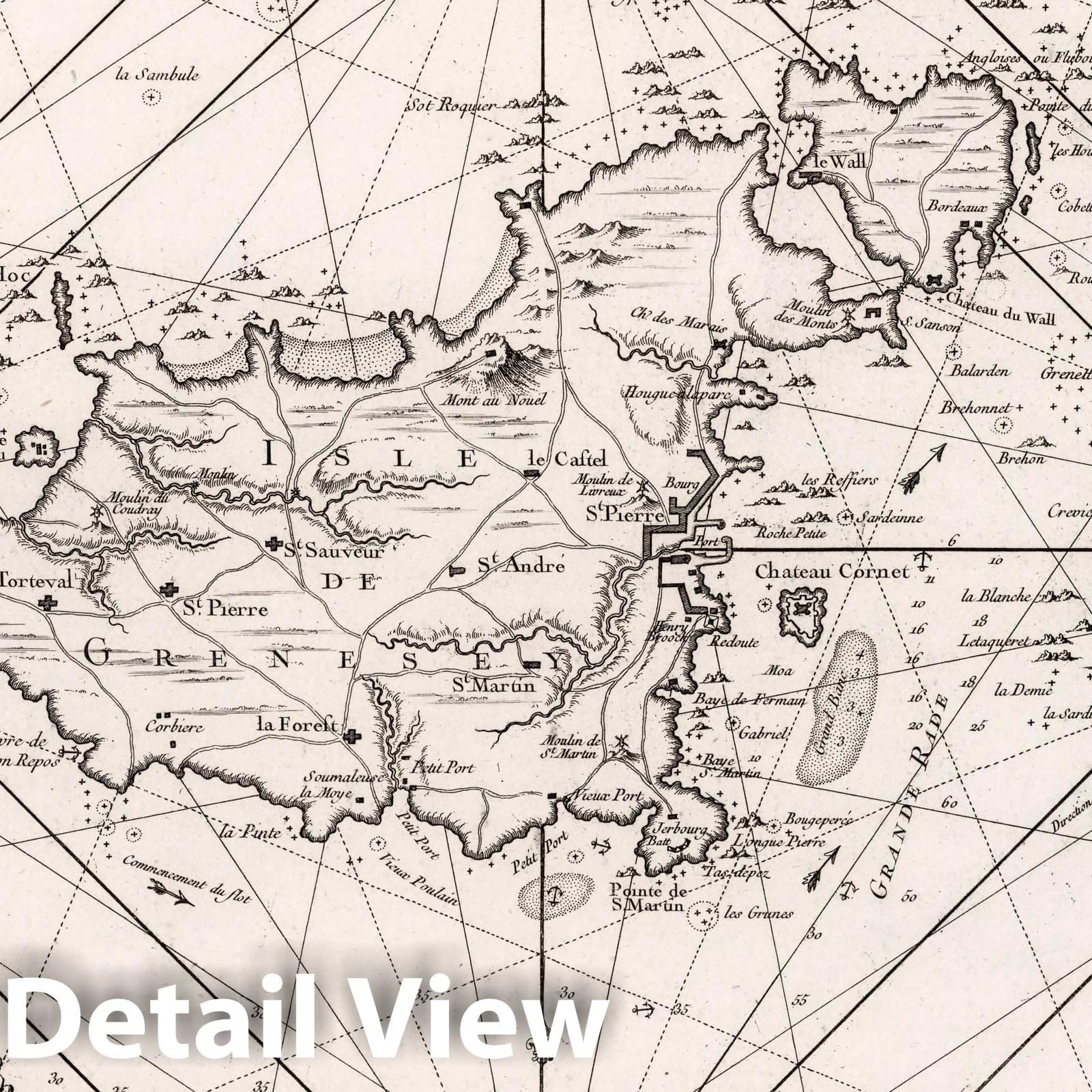 Guernsey Island - Nautical Chart, 1757 - Historical Map Print