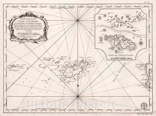 Alderney Island - Nautical Chart, 1757 - Bellin Historical Map Print