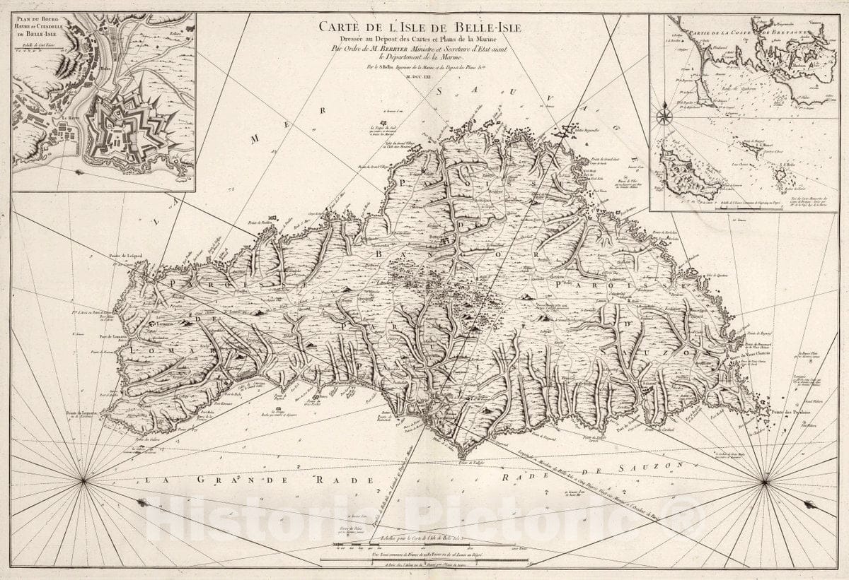 Historic Map : Belle-Isle , France Carte de l'Isle de Belle-Isle, 1761 Chart , Vintage Wall Art