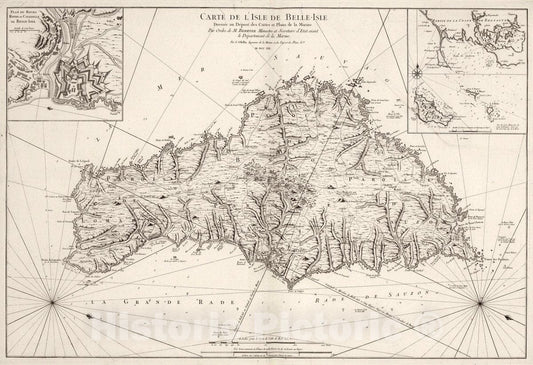 Historic Map : Belle-Isle , France Carte de l'Isle de Belle-Isle, 1761 Chart , Vintage Wall Art