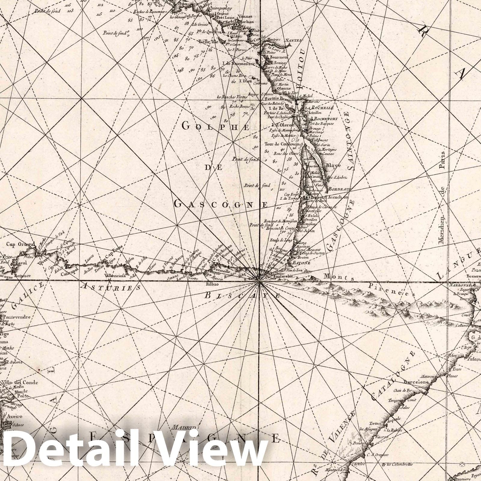 France, Spain and Portugal - Nautical Chart, 1771 - Bellin Historical Map Print