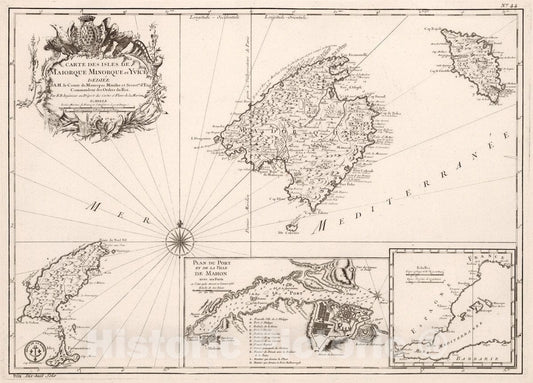 Mallorca, Menorca and Ibiza - Nautical Chart, 1740 - Historical Map Print