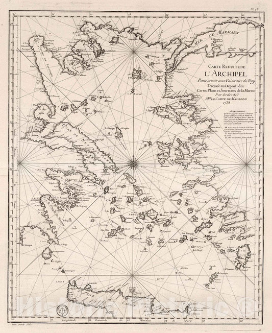Aegean Sea - Nautical Chart, 1738 - Historical Map Print