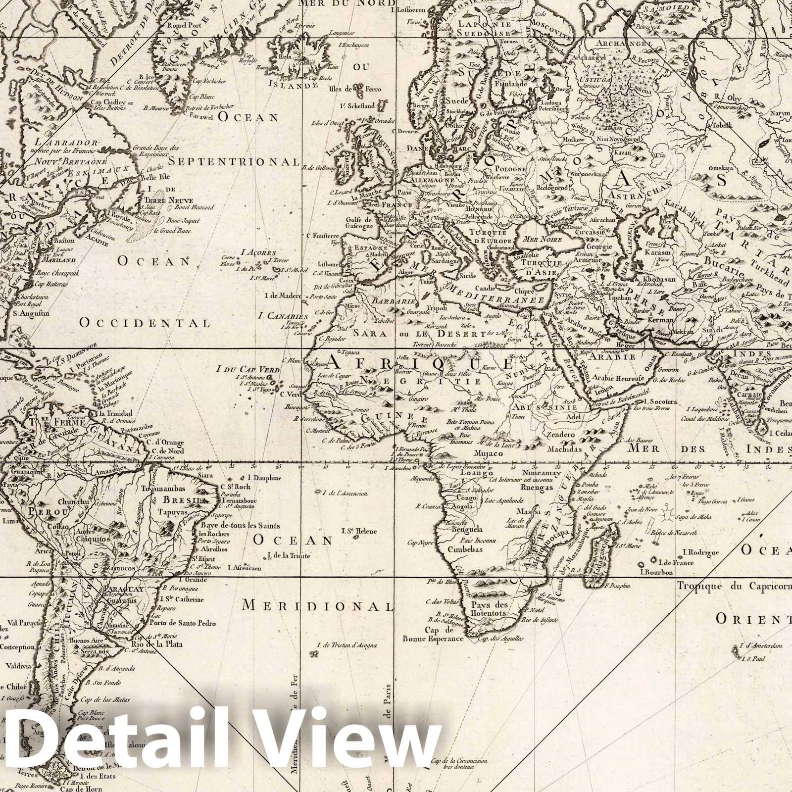 World - Nautical Chart, 1755 - Bellin Historical Map Print