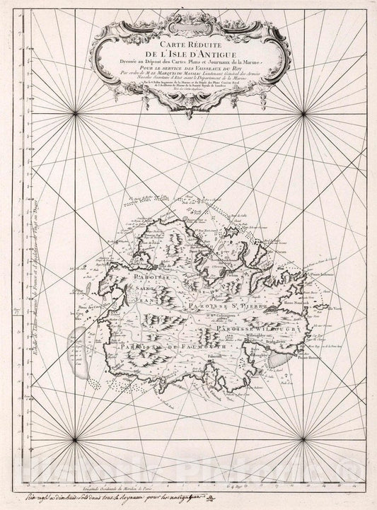 Antigua - Nautical Chart, 1758 - Bellin Historical Map Print
