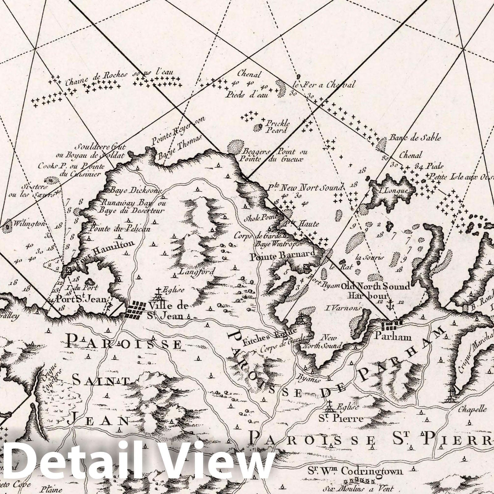 Antigua - Nautical Chart, 1758 - Bellin Historical Map Print