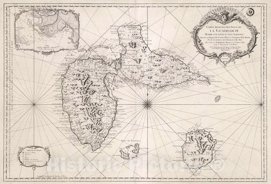 Guadeloupe, Marie Galante, and the Saintes - Nautical Chart, 1759