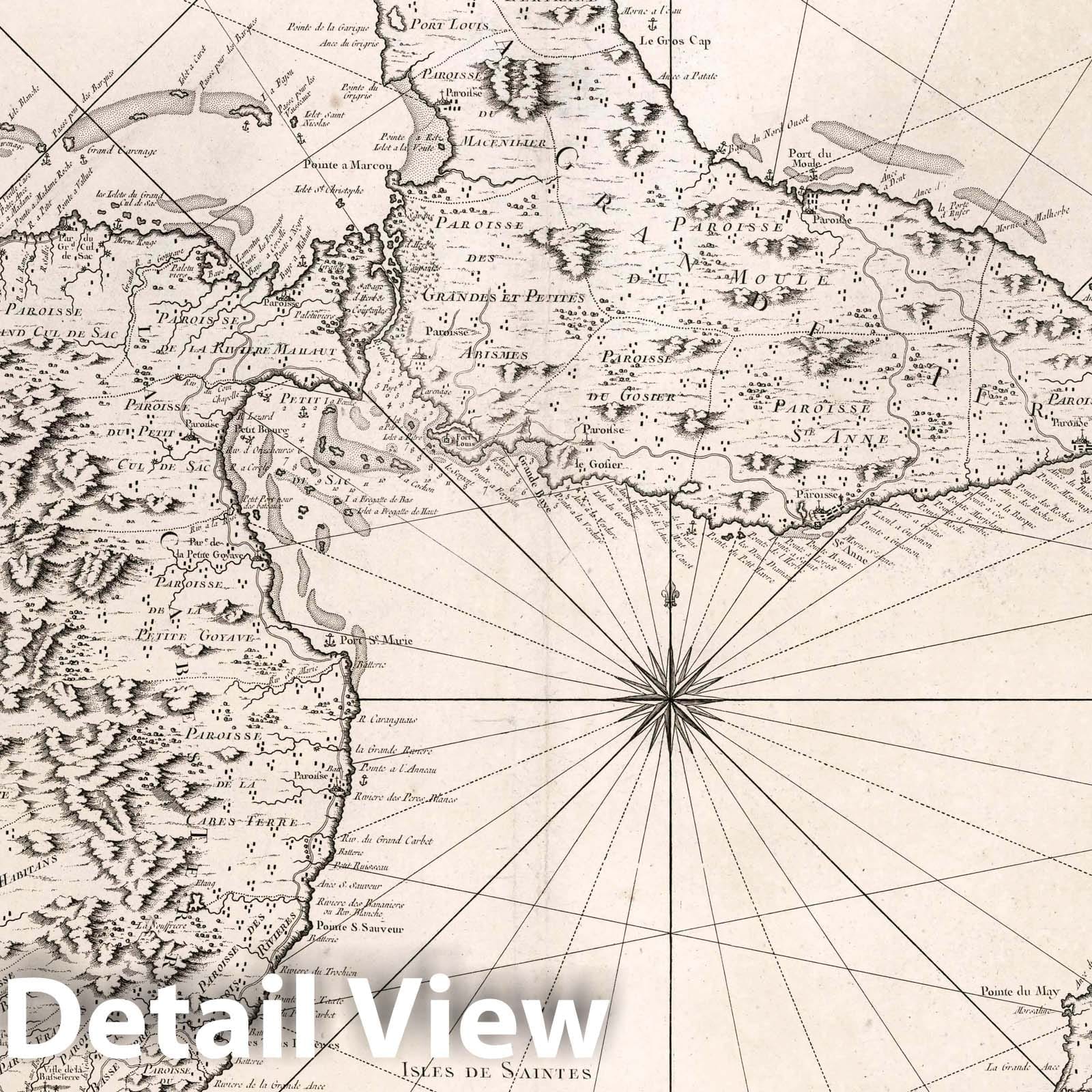 Guadeloupe, Marie Galante, and the Saintes - Nautical Chart, 1759