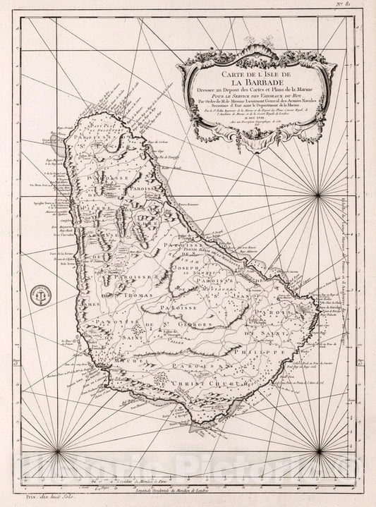 Barbados - Nautical Chart, 1758 - Historical Maritime Map Print