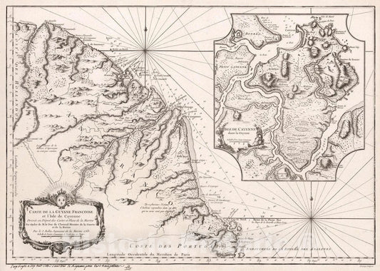French Guiana and Cayenne Island - Nautical Chart, 1763 - Historical Map Print