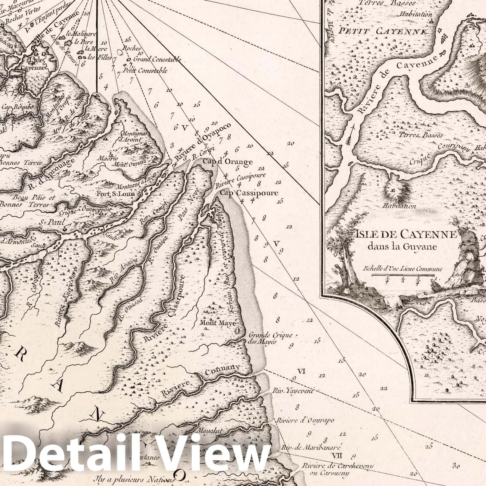 French Guiana and Cayenne Island - Nautical Chart, 1763 - Historical Map Print