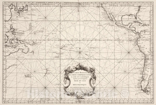 Pacific Ocean Between Asia and America - Nautical Chart, 1756 - Historical Map Print