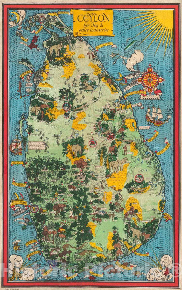 Sri Lanka - Pictorial Map, 1933 - Historical Map Print