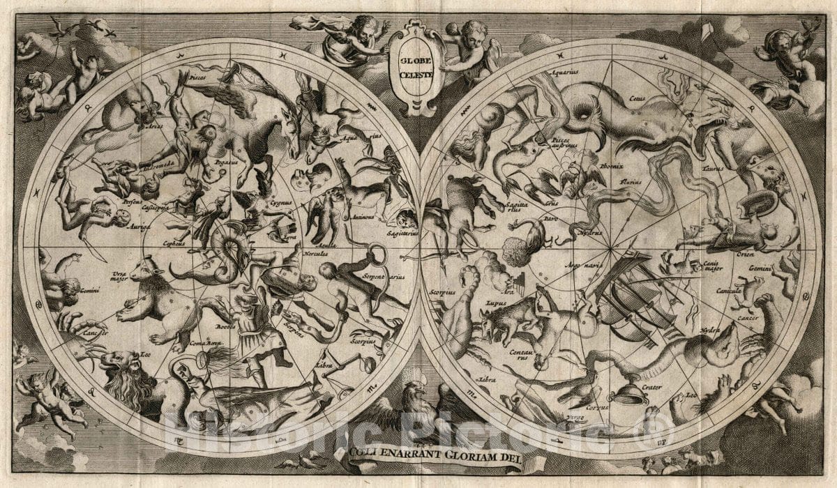 Celestial Globe - Celestial Map, 1734 - Historical Map Print