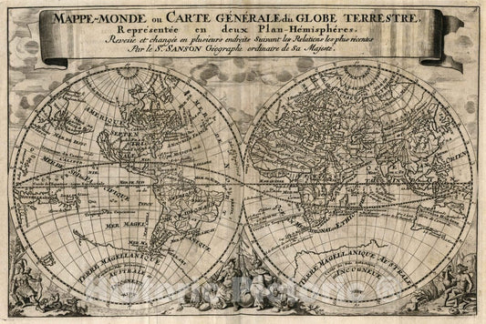 World Map 1734 - Historical Map Print from French Pocket Atlas