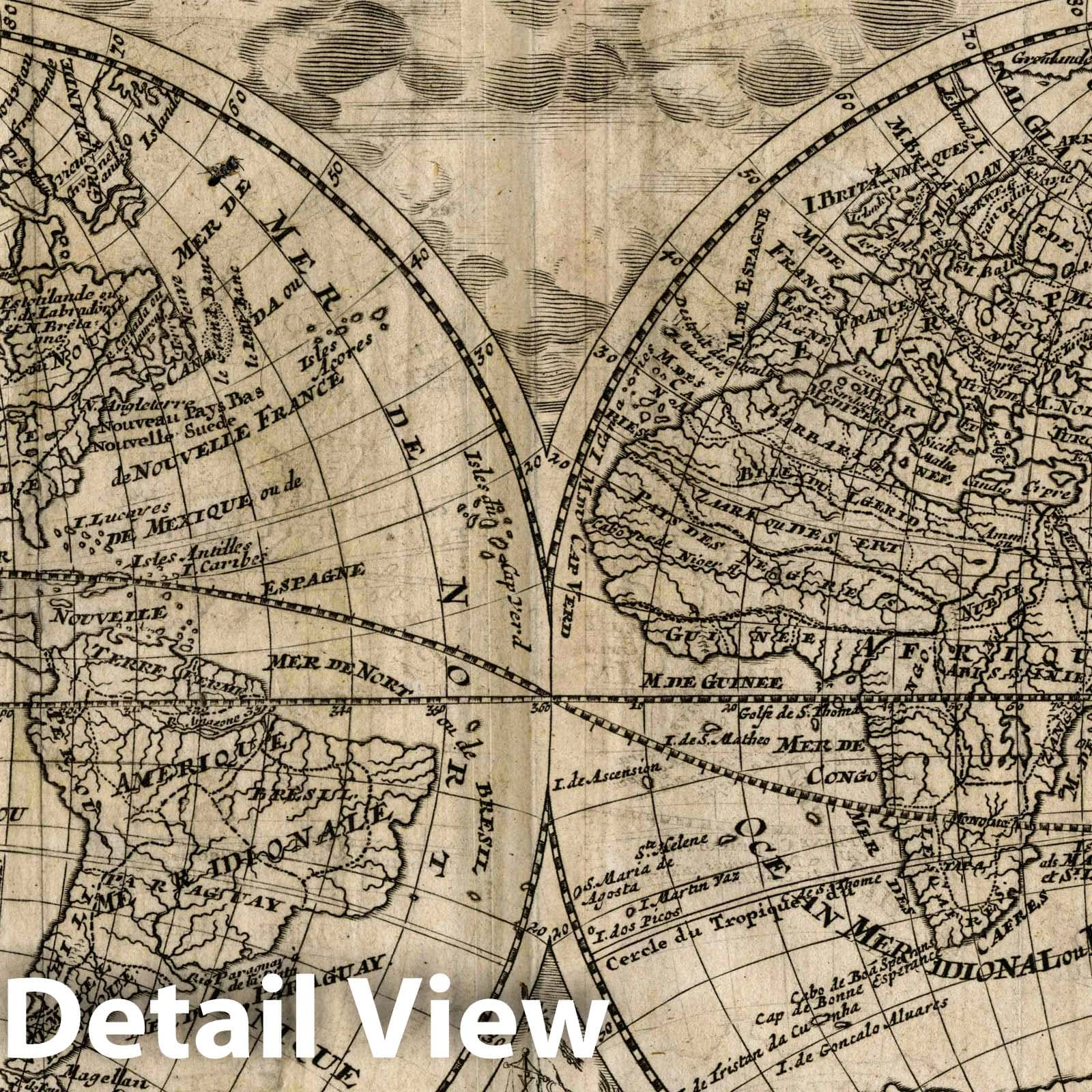 World Map 1734 - Historical Map Print from French Pocket Atlas