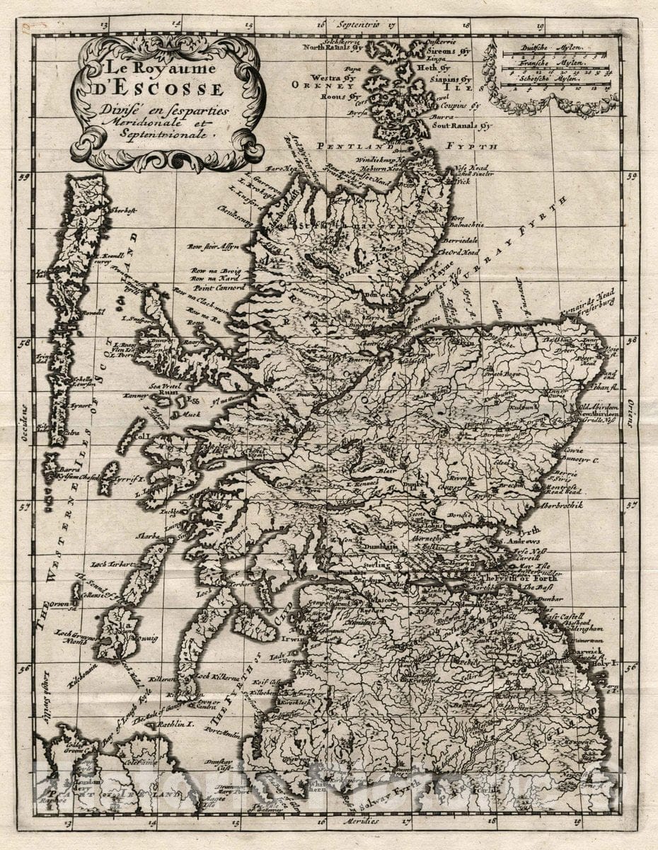 Historic Map : Scotland, La Royaume d'Escosse, 1734 Atlas , Vintage Wall Art