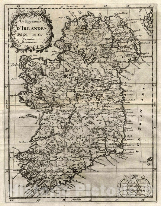 Historic Map : Ireland, Le Royaume d'Irlande, 1734 Atlas , Vintage Wall Art