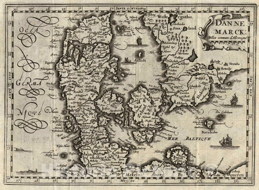 Historic Map : Denmark, Dannemarck, 1734 Atlas , Vintage Wall Art