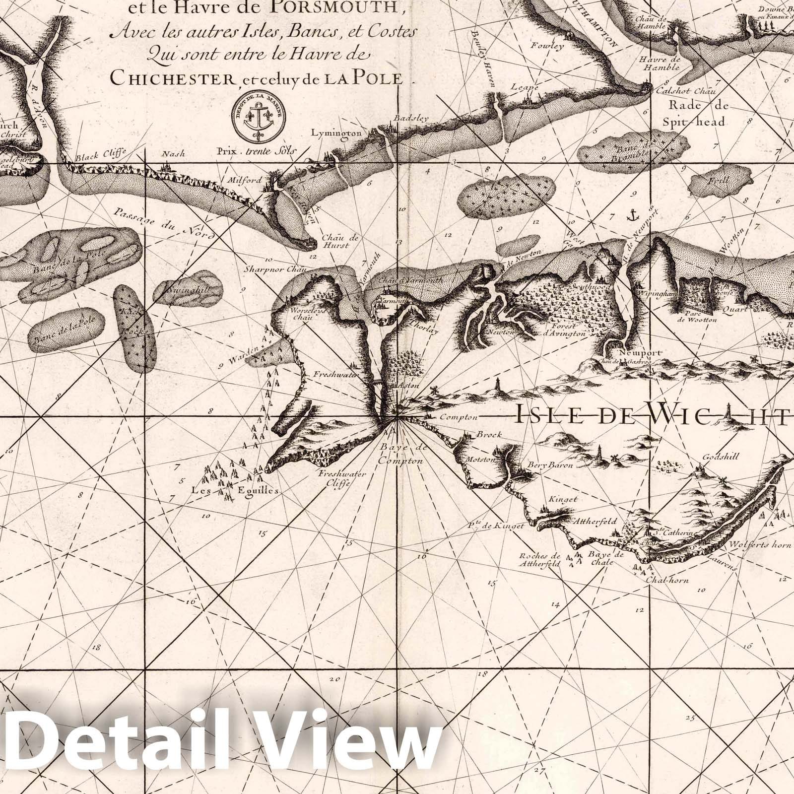 Southern Coast of England, Isle of Wight, and Portsmouth - Nautical Chart, 1773