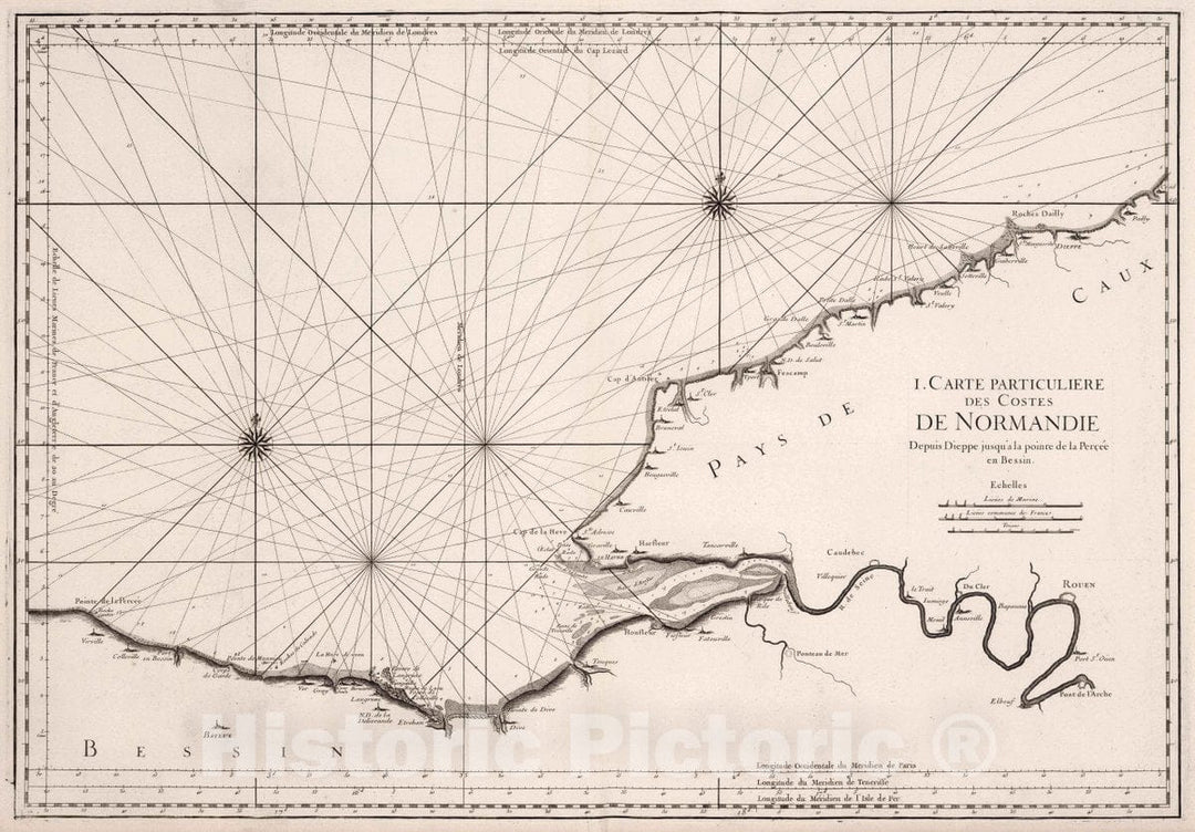 Historic Wall Map : Normandy , France I. Carte Particuliere des Costes de Normandie, 1773 Chart , Vintage Wall Art